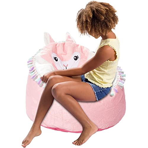 Posh Creations Cute Soft and Comfy Bean Bag Chair for Kids, Large, Animal - Ivory Cat