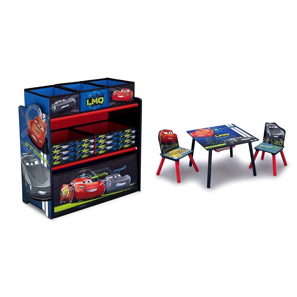 Delta Children Multi-Bin Toy Organizer, Disney/Pixar Cars & Kids Table and Chair Set With Storage (2 Chairs Included)