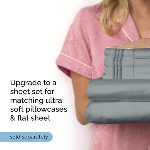 Extra Deep Queen Fitted Sheet - Hotel Luxury Single Fitted Sheet Only - Easily Fits 18 inch to 24 inch Mattress - Soft, Wrinkle Free, Breathable & Comfy Extra Deep Pockets Dark Grey Fitted Sheet