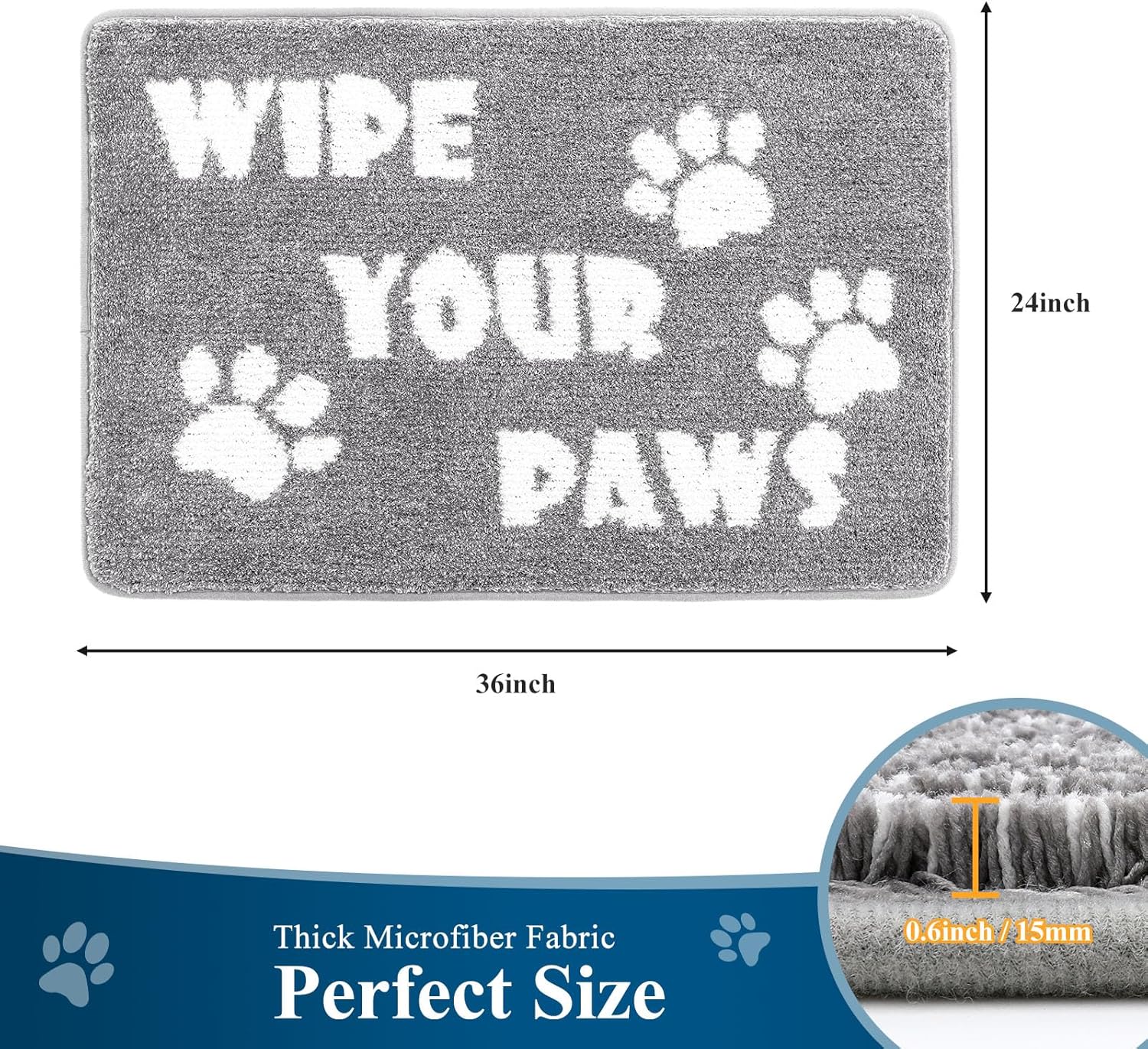 Vaukki Indoor Doormat Entryway Door Mat, Non Slip Absorbent Mud Trapper Mats, Low-Profile Inside Floor Mats, Soft Washable Small Mats Door Carpet for Entryway（Grey and White, 24''x36''）