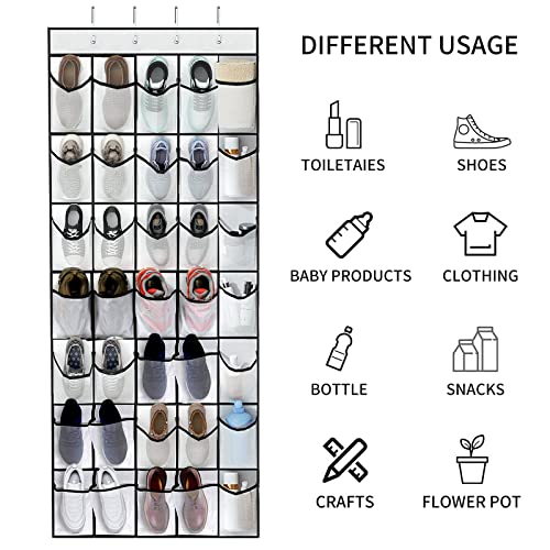 35 Pocket Over The Door Shoe Organizer, Door Hanging Storage Shoe Holder Rack for Large Capacity Shoe Organizer for Men and Women Kids Closet Bedroom Bathroom (Black)