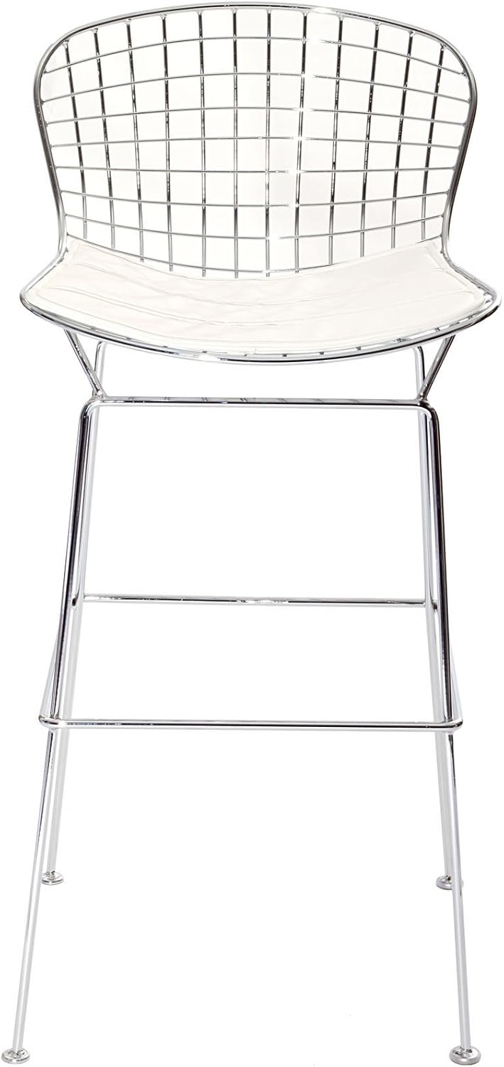 Modway CAD Modern Wire Frame Faux Leather Upholstered Counter Bar Stool in White