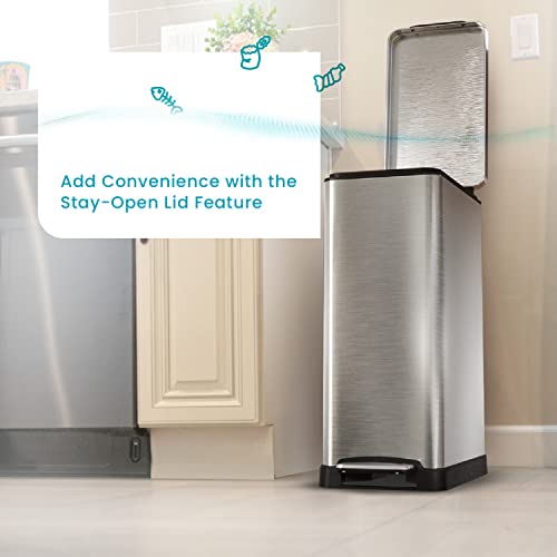 Home Zone Living 12 Gallon Kitchen Trash Can, Slim Body Stainless Steel Design, 45 Liter Capacity, Silver