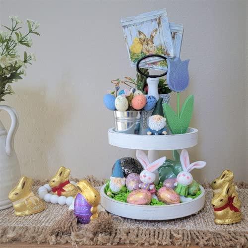 Two Tier Tray | Decorative Rustic Wood Farmhouse Decor for Kitchen Counter, Dining Table, Bathroom, Coffee Bar | Shabby Chic Wooden 2-Tiered Display Tray | Cupcake Stand | Dessert Serving Platter