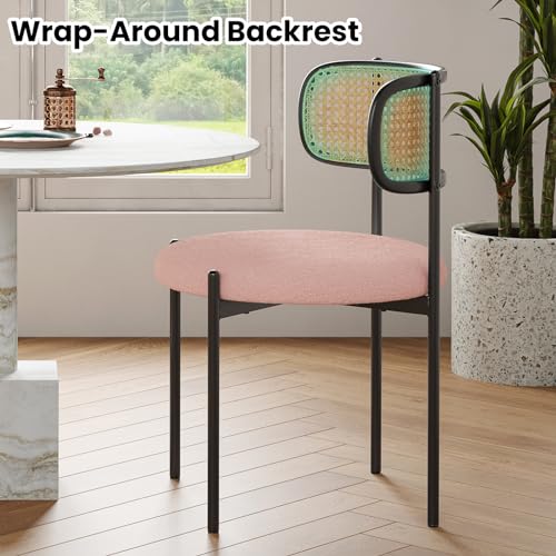 Farini Modern Upholstered Dining Chairs Set of 2,Rattan Back Dining Room Chairs,Accent Kitchen Chairs with Metal Legs,Green