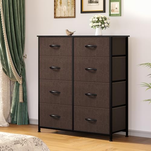 YITAHOME 8 Drawers Fabric Dresser - Storage Tower Unit Organizer Unit for Living Room & Closets - Sturdy Steel Frame & Easy Pull Fabric Bins (Coffee)