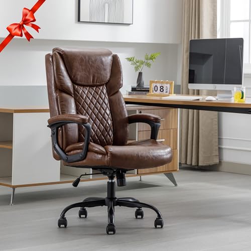 DYHOME Office Chair Ergonomic High Back Desk Chair Brown Leather Comfortable Executive Chair for Home Office Adjustable Chair with Wheels Arm Rest