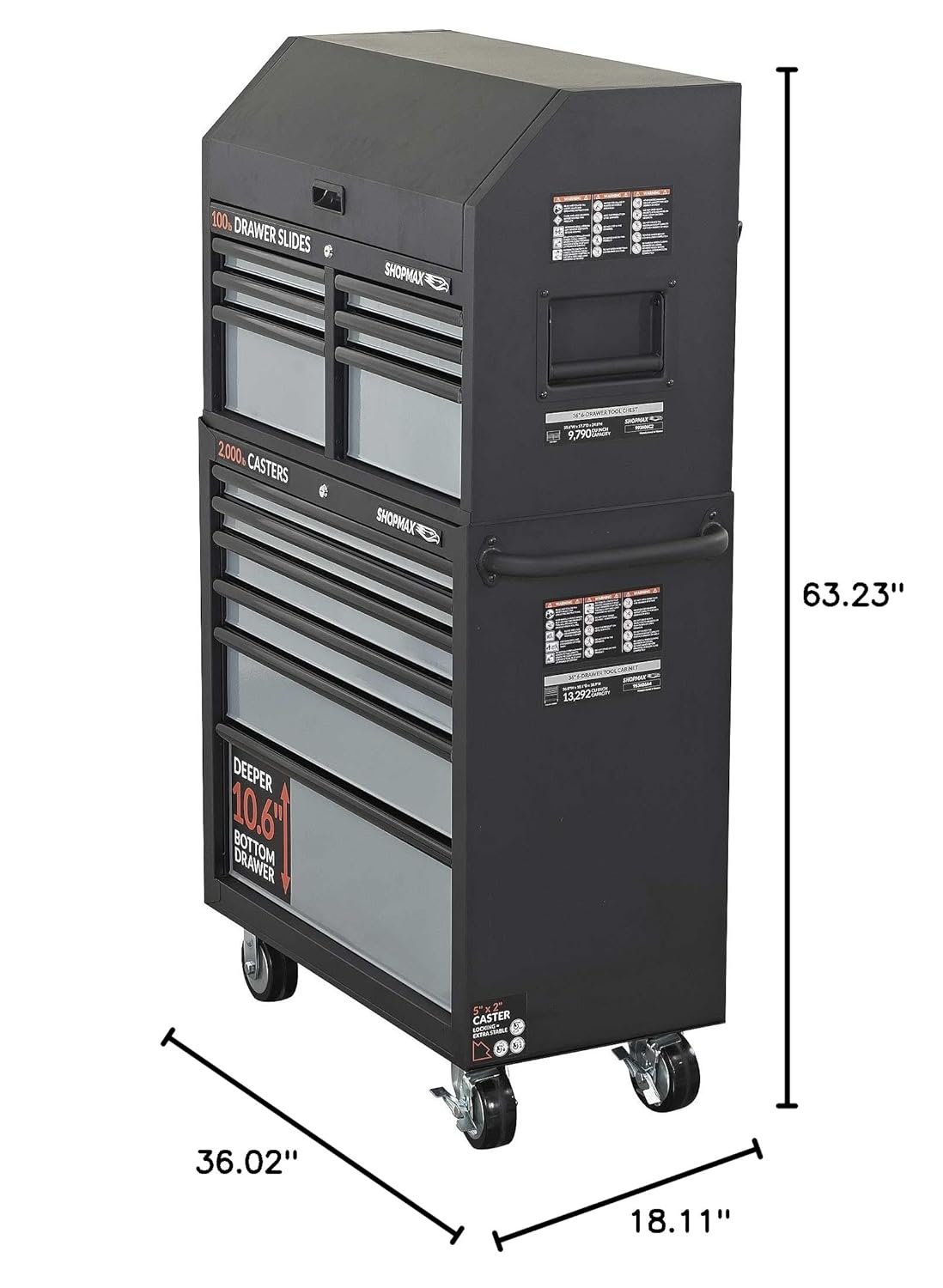 93606C2-06A4 36″ 12-Drawer Tool Chest and Rolling Cabinet Combo, Black