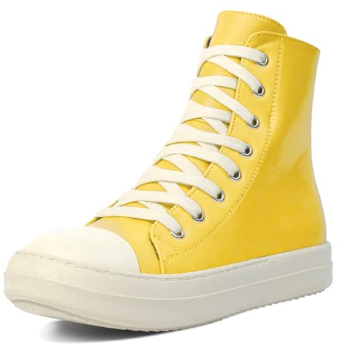 Women's High Top Sneakers Lace Up PU Leather Shoes with Thick Soles and Zipper, Fashionable Walking Shoes