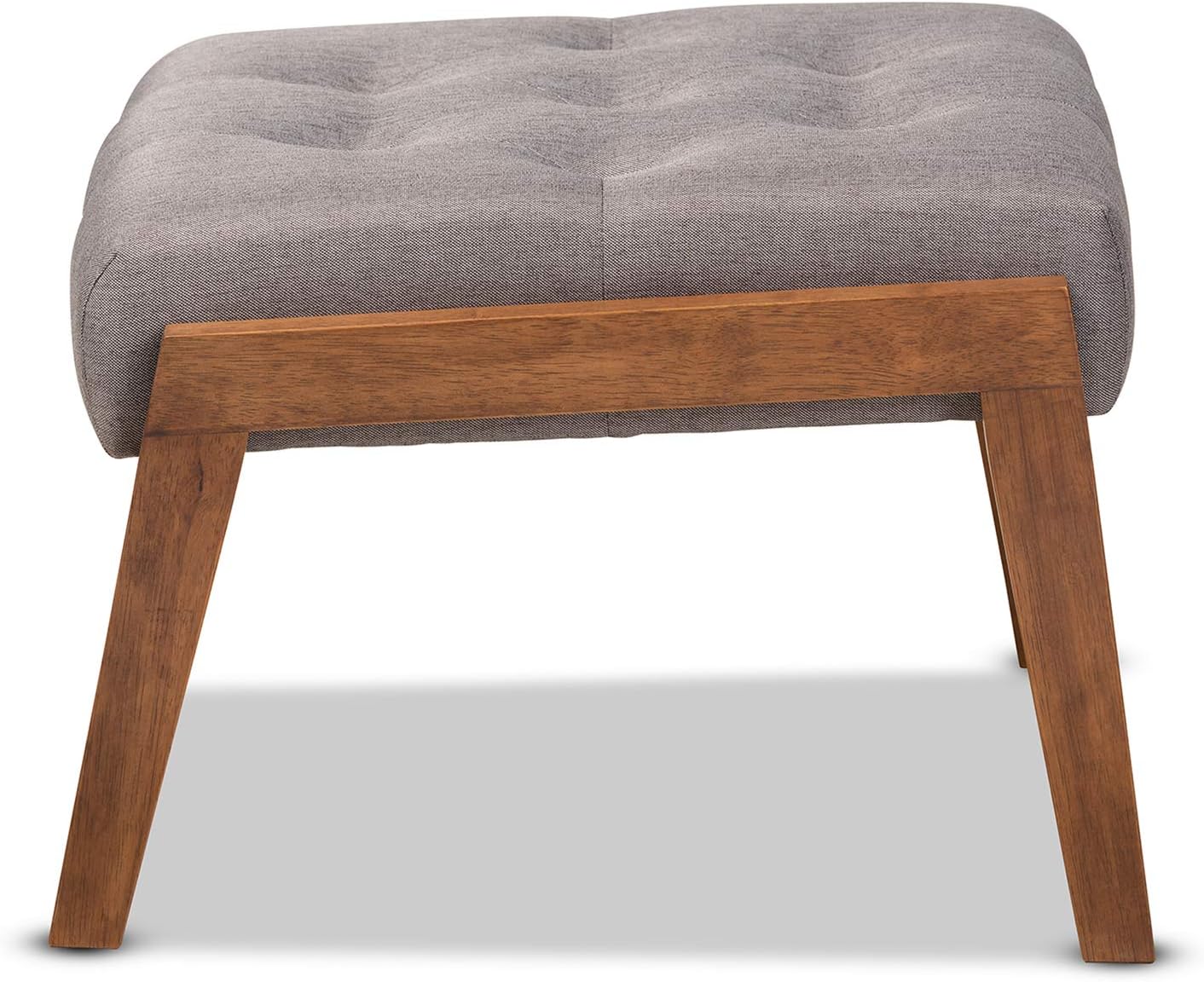 Baxton Studio Naeva Mid-Century Modern Grey Fabric Upholstered Walnut Finished Wood Footstool