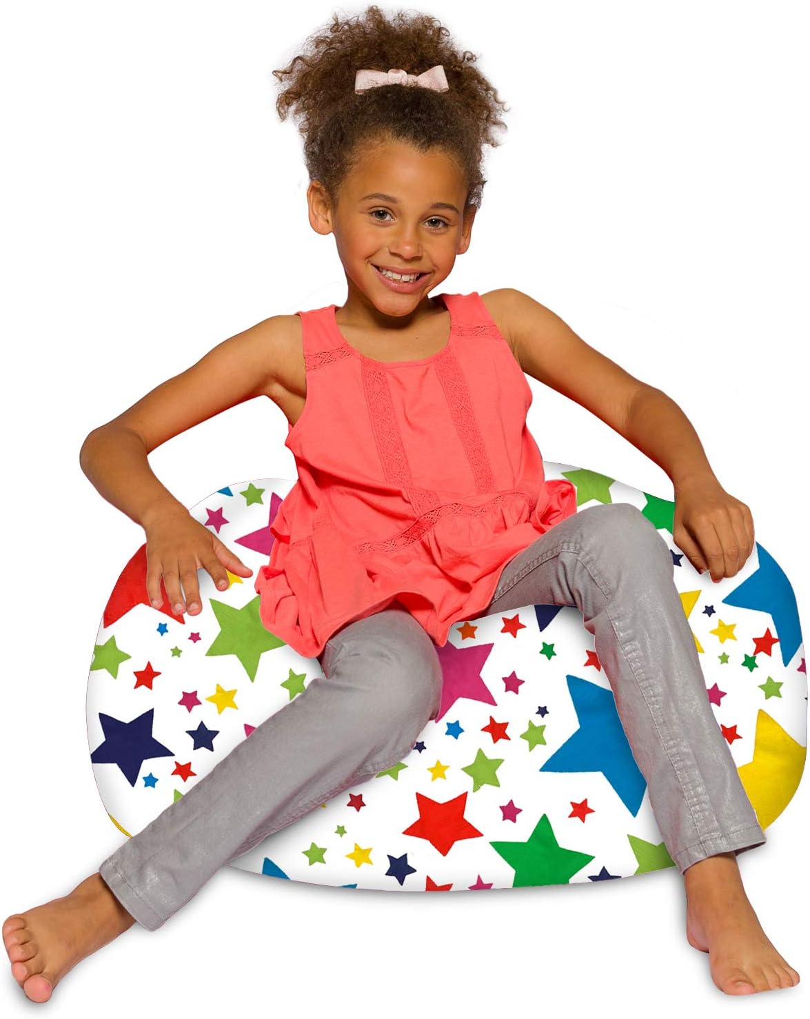 Posh Creations Bean Bag Chair for Kids, Teens, and Adults Includes Removable and Machine Washable Cover, 27in - Medium, Canvas Stars Bright Multi-Colored