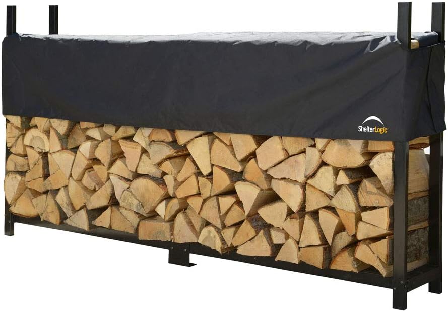 ShelterLogic 8' Ultra-Duty Firewood Rack-in-a-Box Wood Storage with Premium Steel Frame and Adjustable Water-Resistant Cover