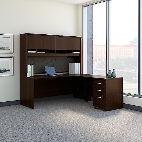 Bush Business Furniture Series C L Shaped Desk with Hutch and Mobile File Cabinet, 72W, Hansen Cherry