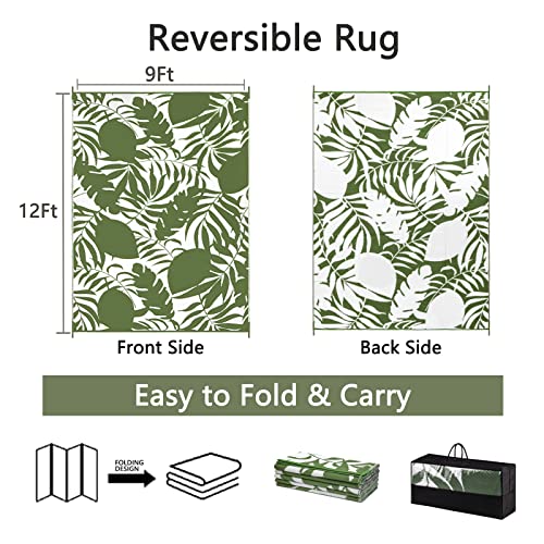 Outdoor Rug 9x12 Waterproof Patio Rugs Reversible Indoor Outdoor Rug Carpet, Portable Plastic Straw Rug for Patio Decor Outside Area Rugs Floor Mats for RV, Picnic, Backyard, Deck, Balcony