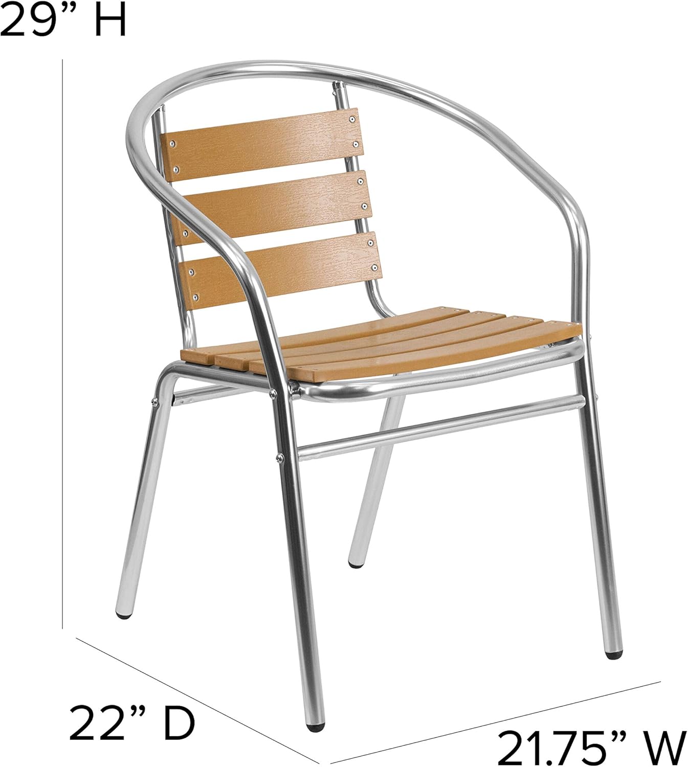 EMMA + OLIVER 4 Pack Commercial Aluminum Indoor-Outdoor Stack Chair - Triple Slat Faux Teak Back