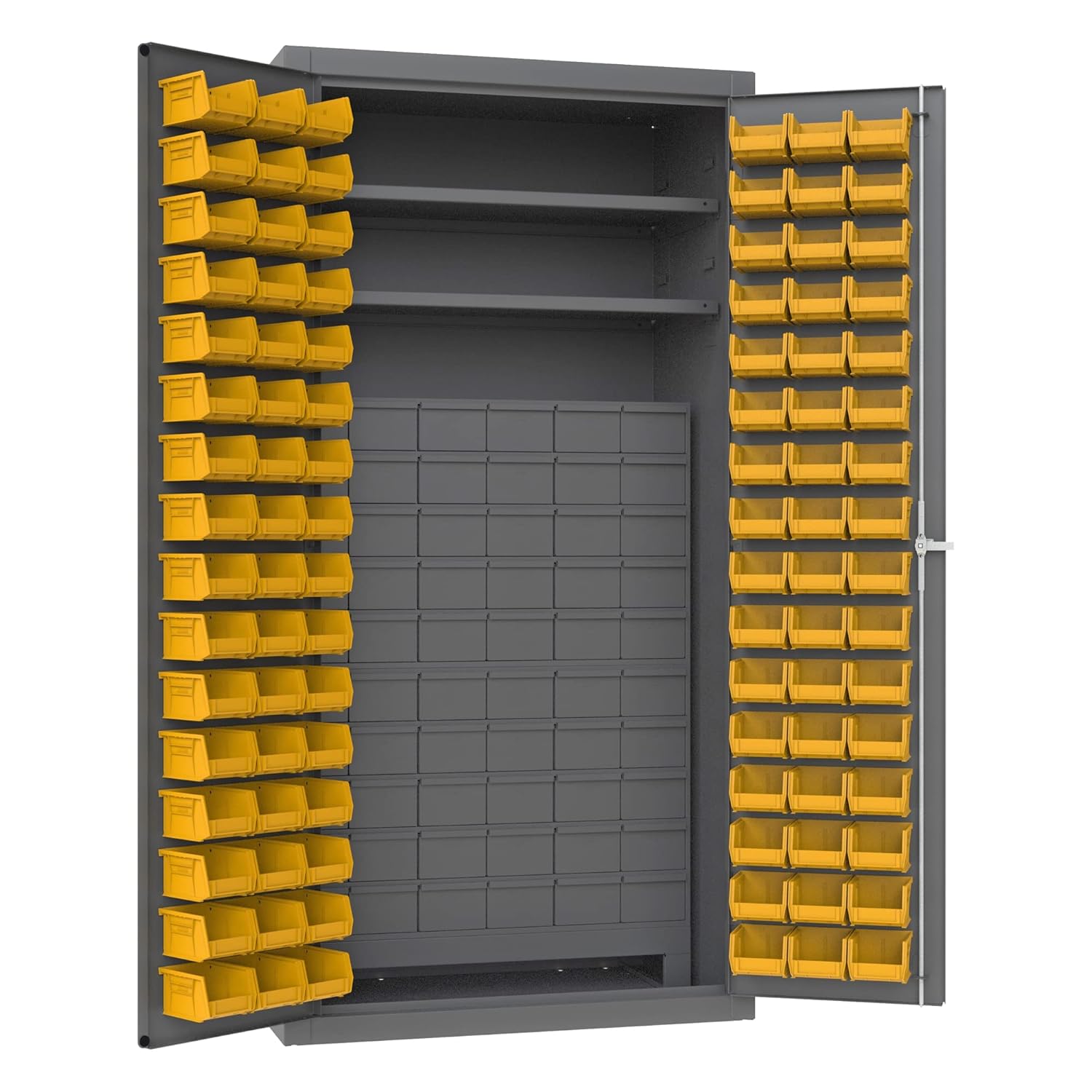 Durham 14 Gauge Welded Steel Small Parts Storage/Security Cabinet with 60 Jumbo Drawers and 96 Hook-On Bins, 3501-DLP-60DR11-96-2S-95, 1800 lbs Capacity, 24