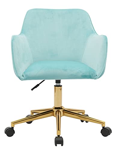 Velvet Vanity Chair Desk Chair Small Home Office Makeup Adjustable Swivel Chair Cute Task Chair with Golden Legs for Bedroom Makeup Living Room