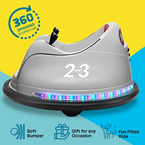 Kidzone 6V Electric Ride On Bumper Car for Kids & Toddlers 1.5-6 Years Old, DIY Sticker Baby Bumping Toy Gifts W/Remote Control, LED Lights & 360 Degree Spin, ASTM Certified