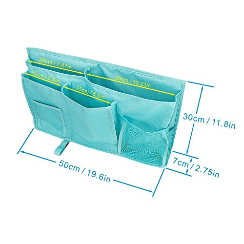 Large Pocket Bedside, Hanging Storage Organizer for Books,Phones,Tablets,Accessory and TV Remote - Best for Headboards, Bed Rails, Dorm Rooms, Bunk Beds, Apartments, Bathrooms &Travel (Light blue)