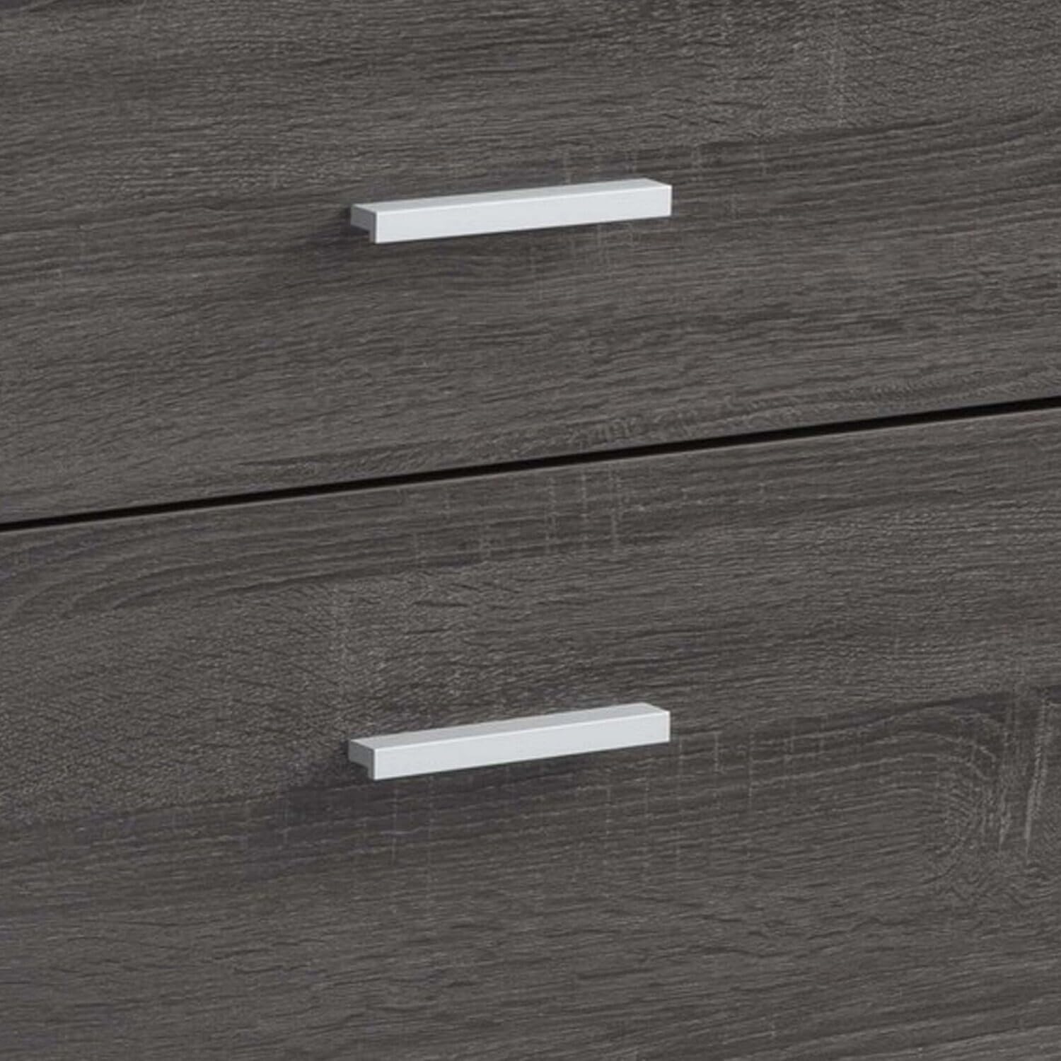 Modern Motifs Lou 51 Inch Modern Office Credenza File Cabinet, 2 Drawers, Wheels, Gray