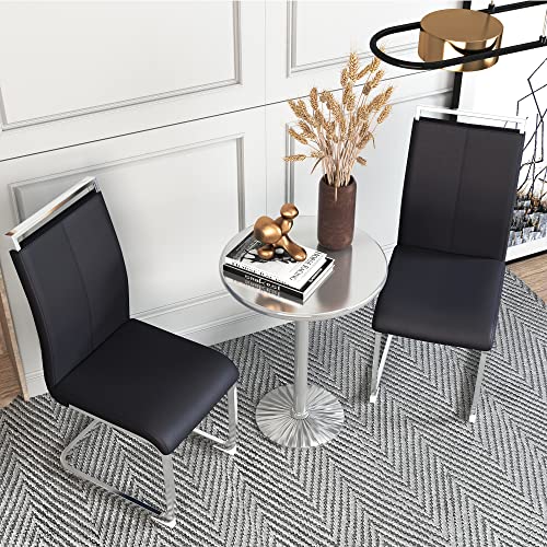 Faux Leather Dining Chairs Set of 4, Modern Dining Room Chair Kitchen Chairs with Upholstered Seat, Metal Legs and High Back, Sillas para Comedor, Blue