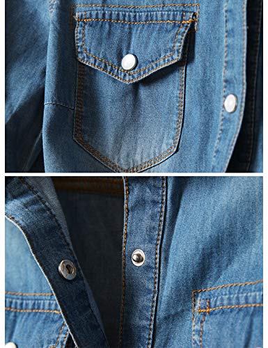 AMEBELLE Women's Roll Up 3/4 Sleeve Tie Front Knot Shirt Chambray Denim Crop Top