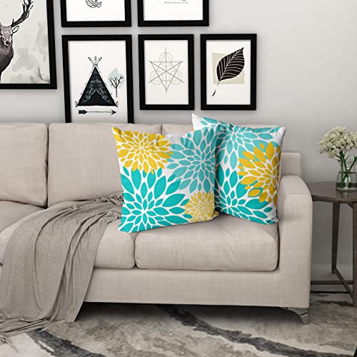 Teal Pillow Covers 18x18 Inch Set of 2 Turquoise Outdoor Throw Pillow Covers Summer Green Square Cotton Throw Pillow Covers Modern Cushion Case for Home Sofa Patio Couch Bed Indoor Decoration