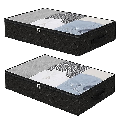 Fixwal 4 Pack Underbed Storage Containers Foldable Clothes Storage Bags Under Bed Storage Bins for Blankets, Clothing, Bedding, Comforter, Bedroom Closet Organizers and Storage, Grey