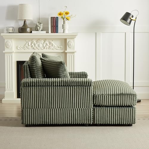 Sectional Sofa for Living Room, 86.6 Inch Corduroy 3 Seater Sofa with 3 Back Pillows, 2 Toss Pillows and Two Ottoman,Comfy Sofa Deep Seat Couch for Living Room