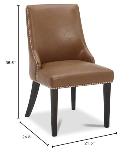 CHITA Farmhouse Dining Chairs with Nailhead Trim, Fabric High Back upholstered Chairs, Dining Room Chairs Set of 2,Dark Grey