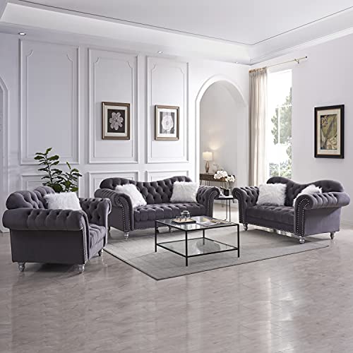 3 Piece Furniture Set, Couches for Living Room, L-Shaped Sectional Sofa with Storage Ottoman and Matching Pillows, (Right-Facing Sofá, Faux Leather), C-Black