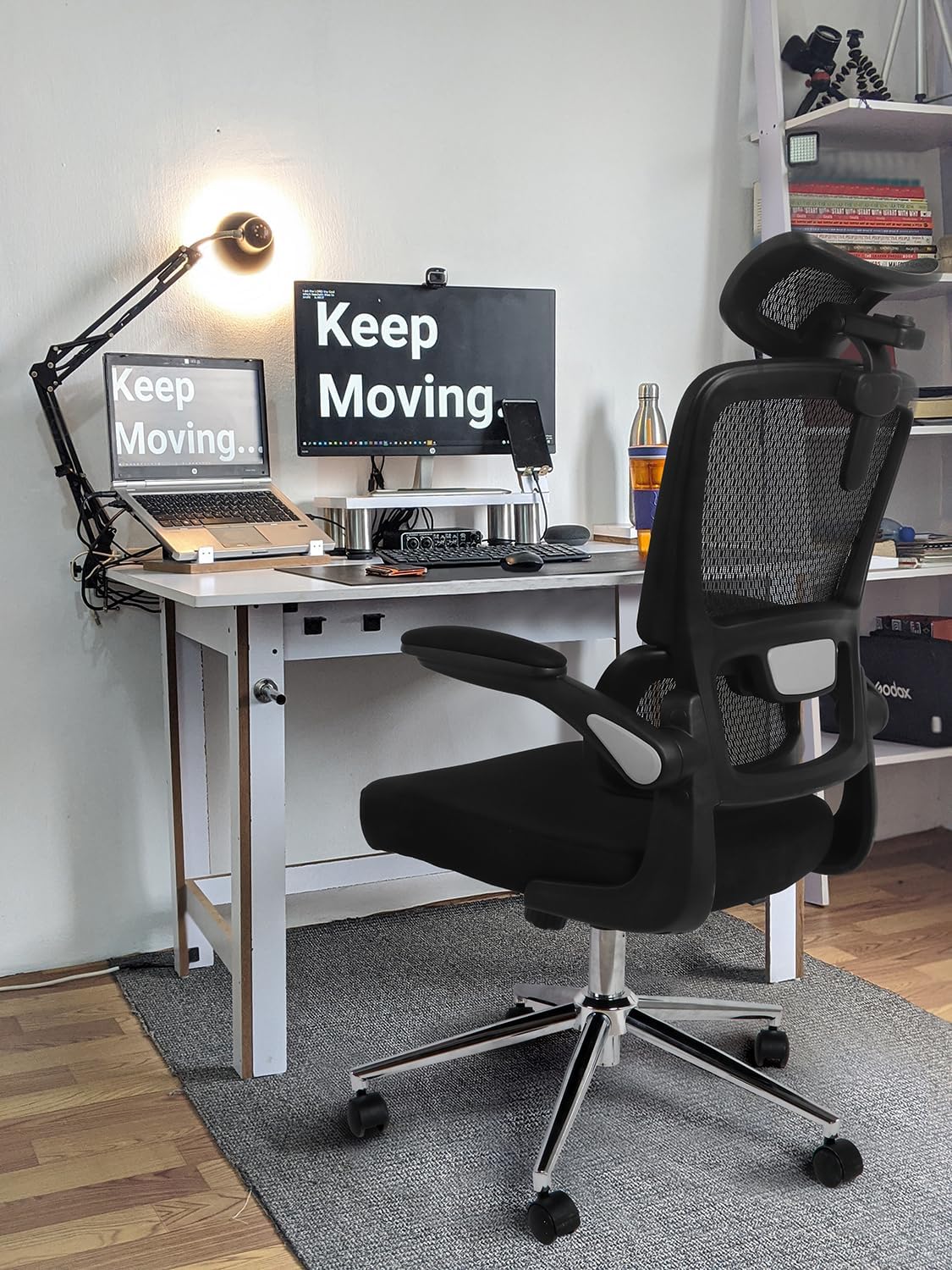 Mesh Ergonomic Swivel Office Chair with Flip Up Arms and Lumbar Support, High Back Desk Chair, High Adjustable Headrest, Tilt Function, Computer Chair, Executive Chair for Home Office(Black)