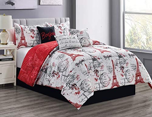 LinenTopia California-King Comforter Set - Elegant 7-Piece Comforter Set for Your Bedroom's Decoration - Cozy Bed Comforter Bedding Set - Easy to Clean Comforter for Guestroom, (Paris, Cal-K, Red)