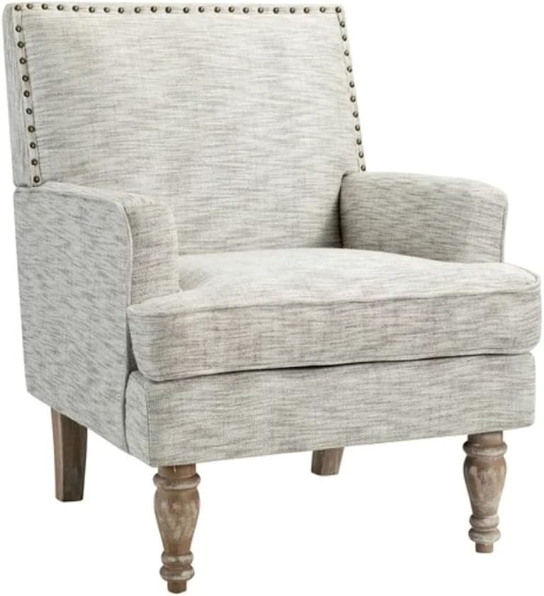 Traditional Style Wide Accent Lounge Chair for Living Room | Pretty Armchair with Flared Recessed Arms & Deep Seated Tight Back | Durable Wood Manufactured, Pretty Light Beige Color, Aesthetic Look