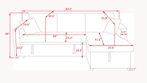 Bonrcea Sleeper Sectional Sofa with Storage Sofabed, Brown