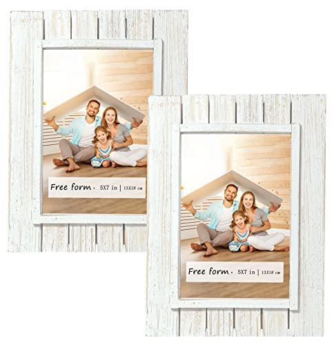 8x10 Picture Frames Set of 2, Solid Wood Photo Frame with HD Glass, Farmhouse Rustic Distressed White Frame for Wall Gallery Mounting and Desktop Display