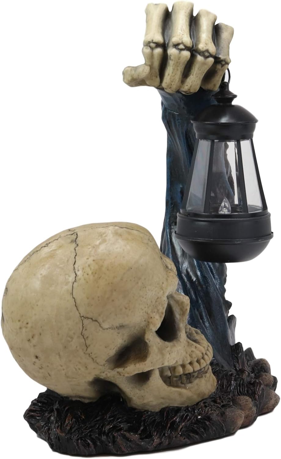 Ebros Gift Death Hallows Skeleton Rising from The Grave Holding Solar Powered Lantern LED Light Patio Decor Figurine Statue Halloween Ossuary Macabre Patio Path Lighter Courtesy Lamp Sculpture