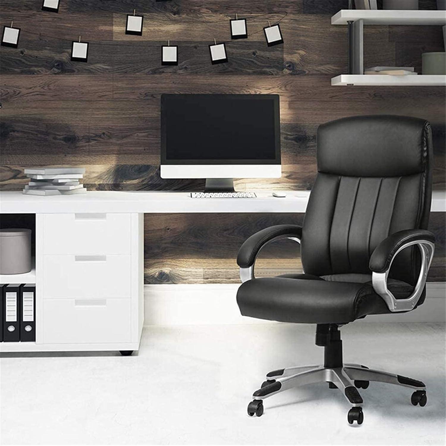 Boss Chair Office Chair Computer Gaming Chairs High Back Adjustable Ergonomic Desk Chair Executive PU Leather Swivel Task Chair with Armrests Lumbar Support (Black)