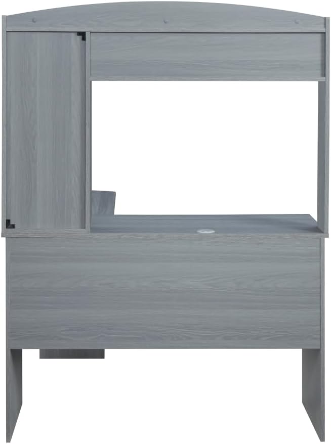 Modern L-Shaped Desk with Hutch, Grey 110Lbs-Weight Limit Gray Solid Wood -8410-GRY