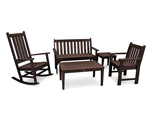 Polywood Vineyard 5-Piece Bench & Rocking Chair Set (White)
