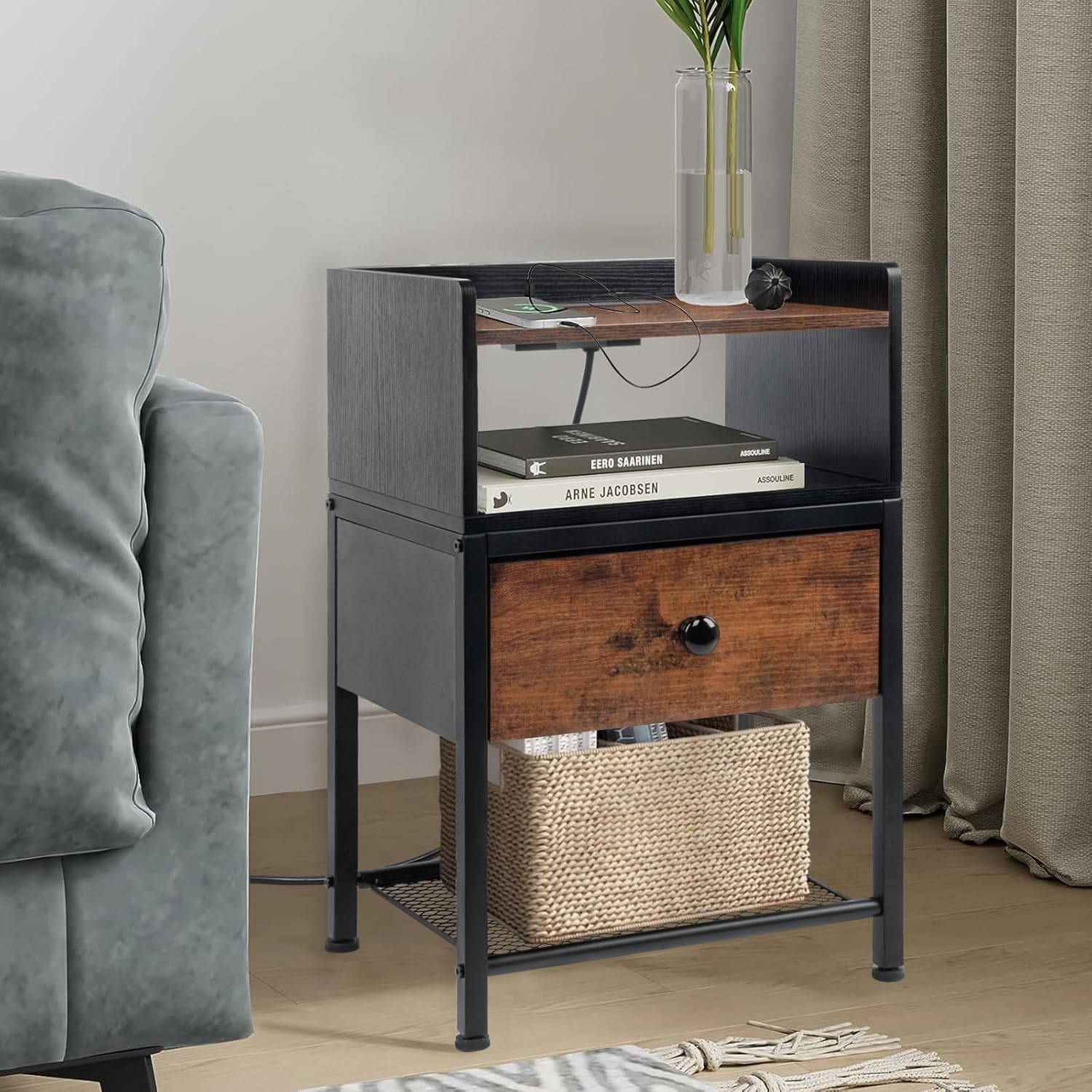 Tall End Table with Charging Station-12 W×16