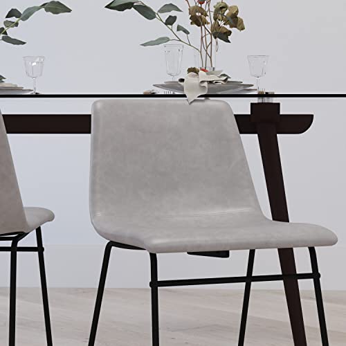 Merrick Lane Carrollton Bar Height Bucket Seat Stools - Light Gray/Gold Frame - Faux Leather - 18 inch - Set of 2