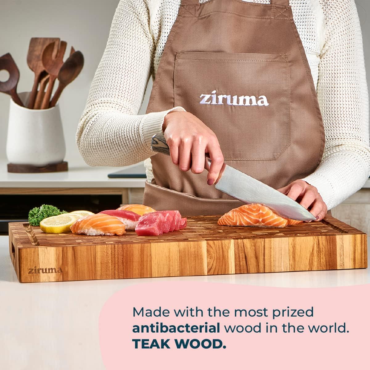 Set of Cutting Board and Beeswax - Includes an End Grain Butcher Block Made of Teak Wood [16