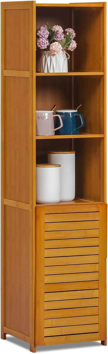 Magshion Bamboo 5-Tier Open Shelf Bookcase with Blinds Door, 12