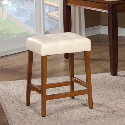 Homepop Home Decor | Upholstered Faux Leather Tufted Square Counter Stool | Backless 24 Inch Stool | Decorative Home Furniture, Ivory
