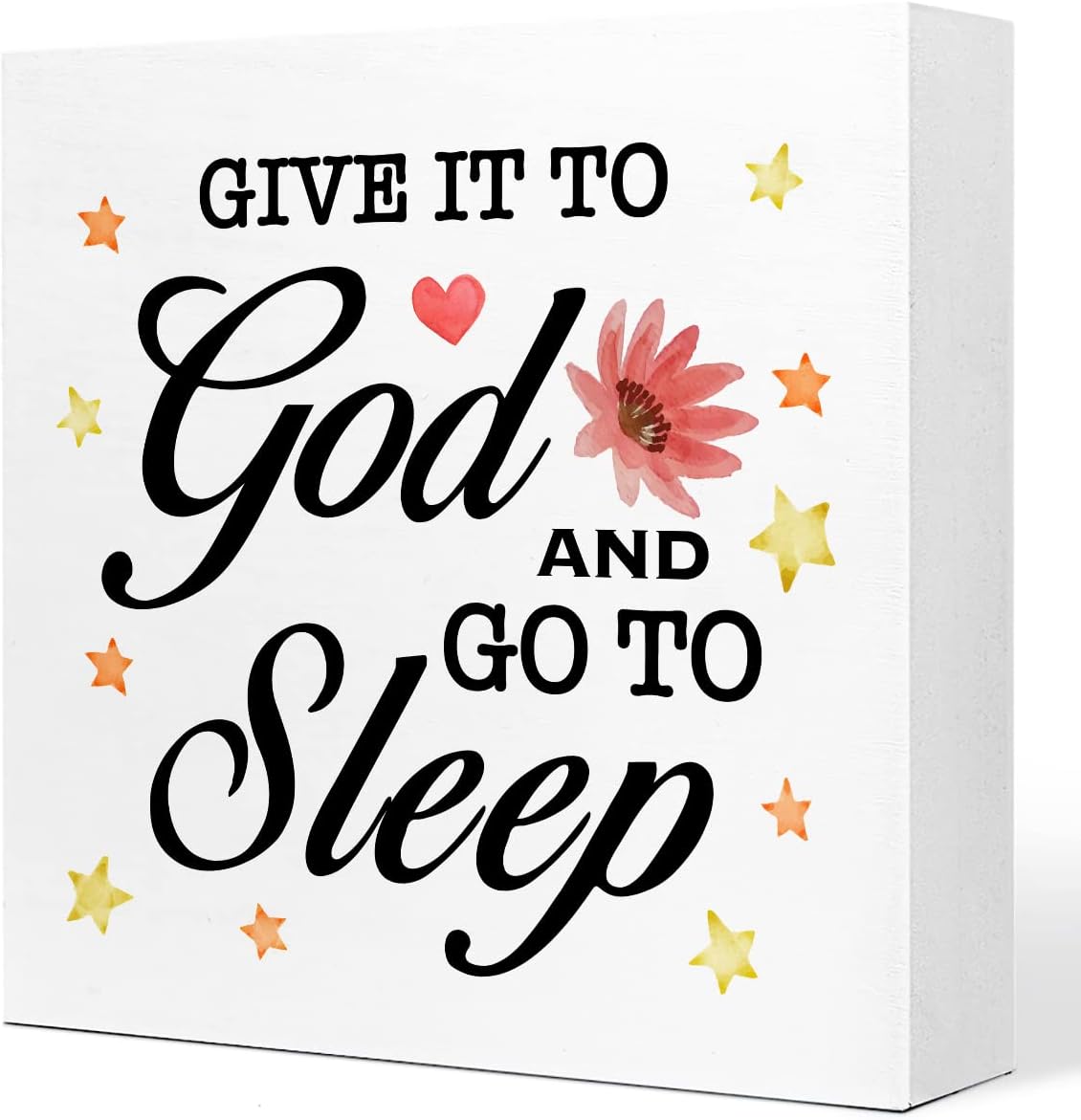 Give It to God and Go to Sleep Wooden Sign Desk Decor,Rustic Bedroom Religious Wood Block Sign Desk Decorations for Christian Home Bedroom Girls Room Shelf Table Decor