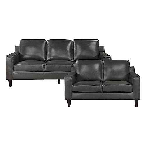 Lexicon Yesenia Leather Match Living Room Sofa Set, 2-Piece, Gray