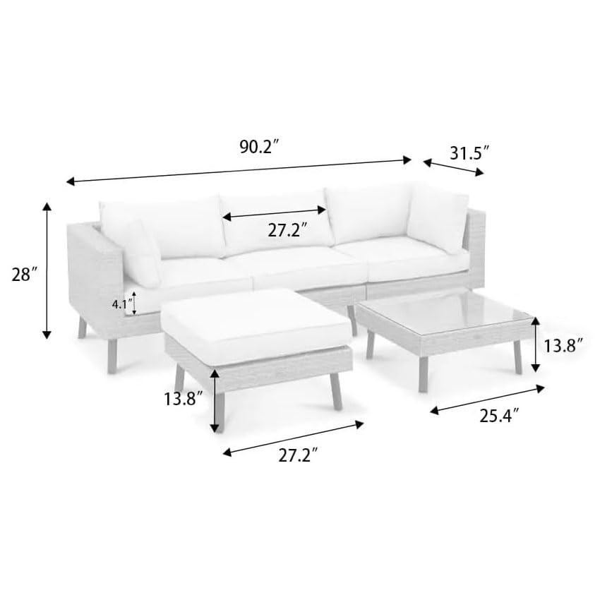 SUSIE'S GARDEN Outdoor Sectional Sofa Set,5 Pieces Deep Seating Patio Couch,OLEFIN Anti-Slip cushioned Patio Conversation Sets,Quality Warranty Outdoor Patio Furniture （Beige）