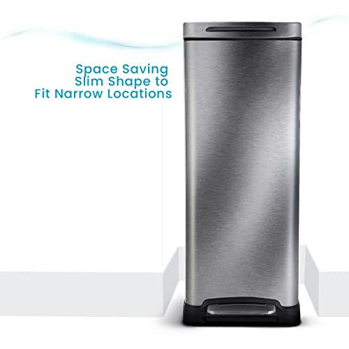 Home Zone Living 12 Gallon Kitchen Trash Can, Slim Body Stainless Steel Design, 45 Liter Capacity, Silver