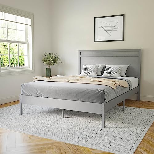Flash Furniture Kingston Solid Wood Platform Bed with Wooden Slats and Headboard, No Box Spring Needed, King Size, Gray
